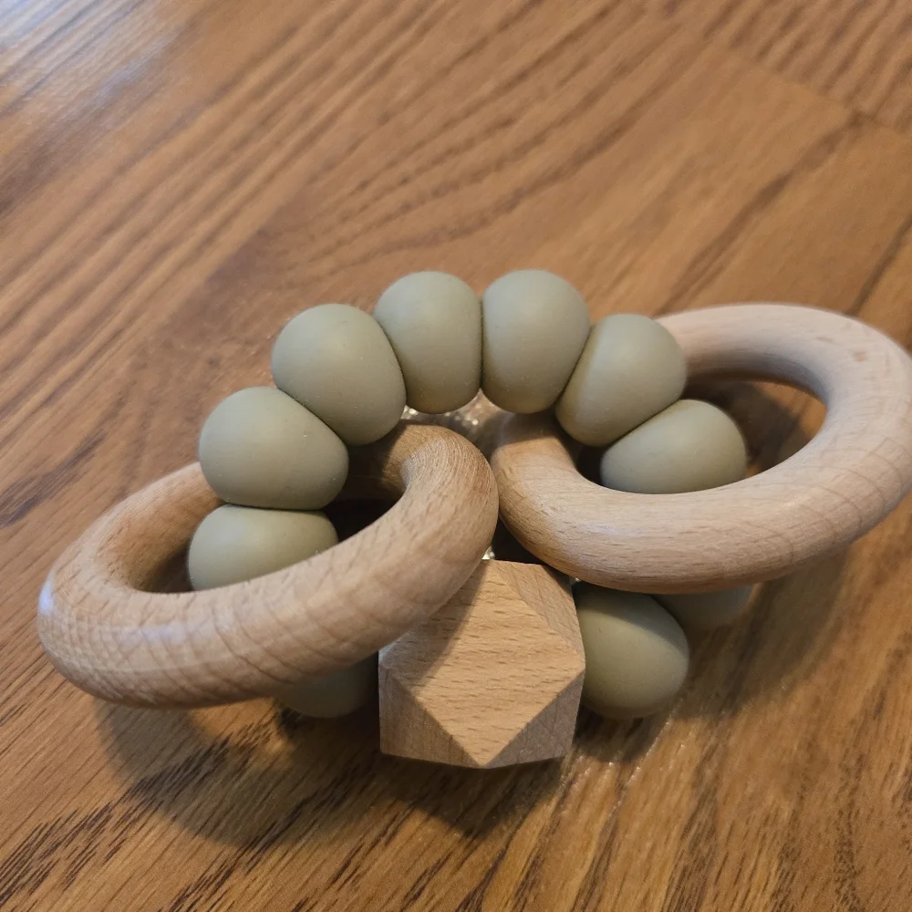 Legacy Baby Pretty Please Tutlus Natural Wooden Baby Teether Rattle Set White